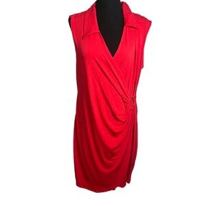 NWT Glamour Nights Womens Sz 12 Red Faux Wrap Midi Dress Silver Accent Sleeveles